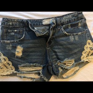 Medium Wash Lace Shorts